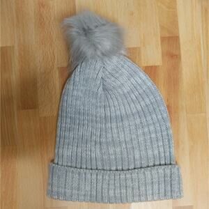 Hat Attack Ribbed Hat with Faux Fur Pom - NIP